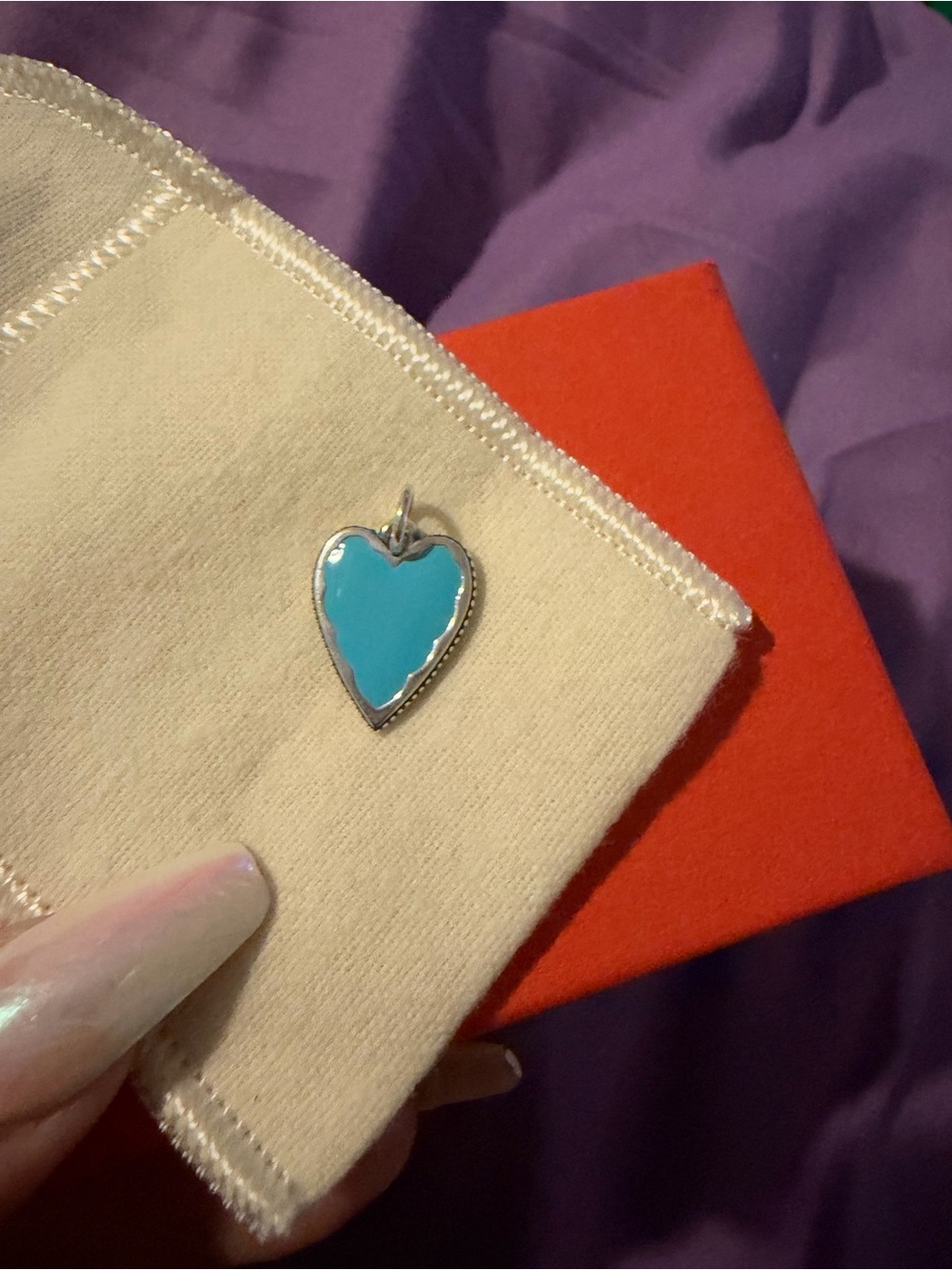 James Avery Silver Heart Pendant Necklace Charm in Turquoise Blue
